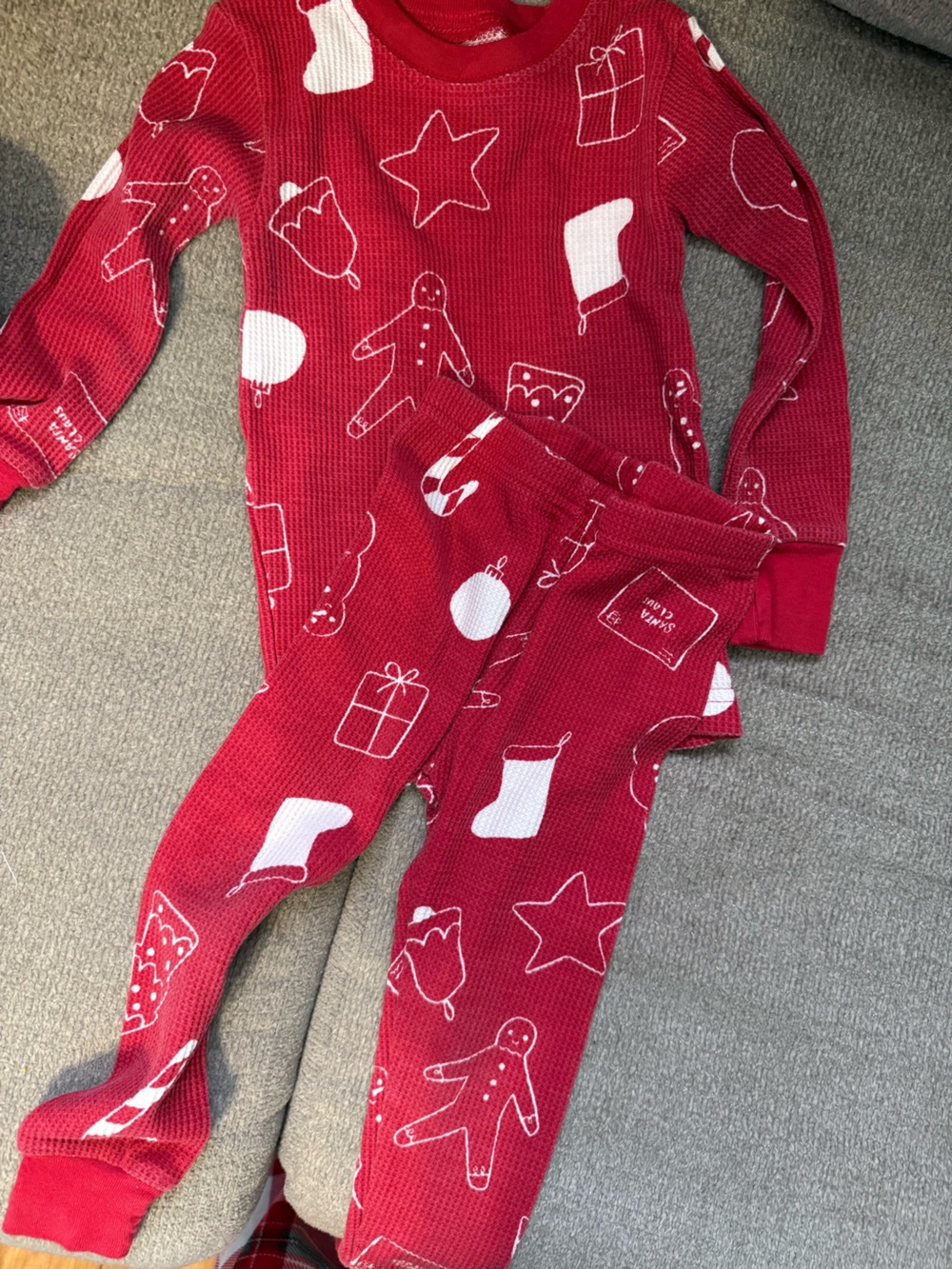 Carter's Red Waffle-Knit Holiday Pajama Set with White Festive Icons